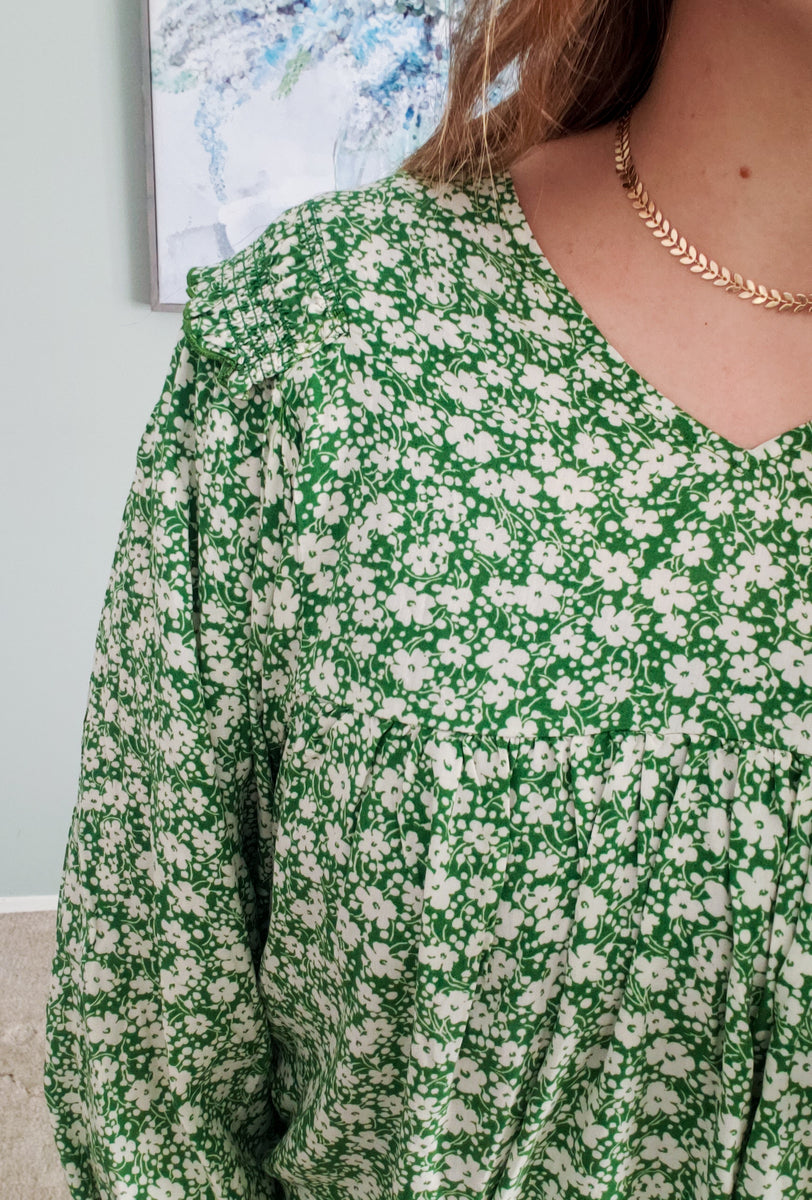 Juliet Floral Blouse Green, Tops & T-shirts
