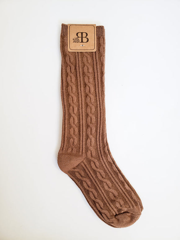Camel Knee High Cable Knit Socks