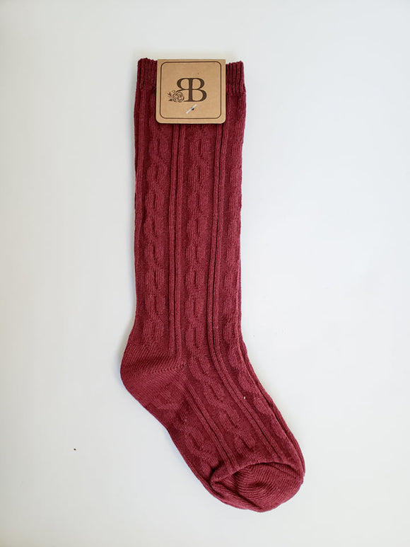 Wine Knee High Cable Knit Socks