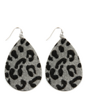 Grey Leopard Teardrop Earrings