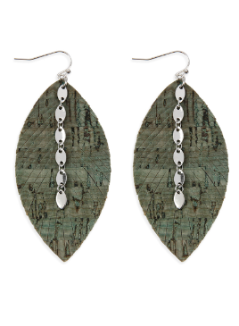 Olive Green Cork Feather Earrings
