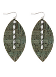 Olive Green Cork Feather Earrings